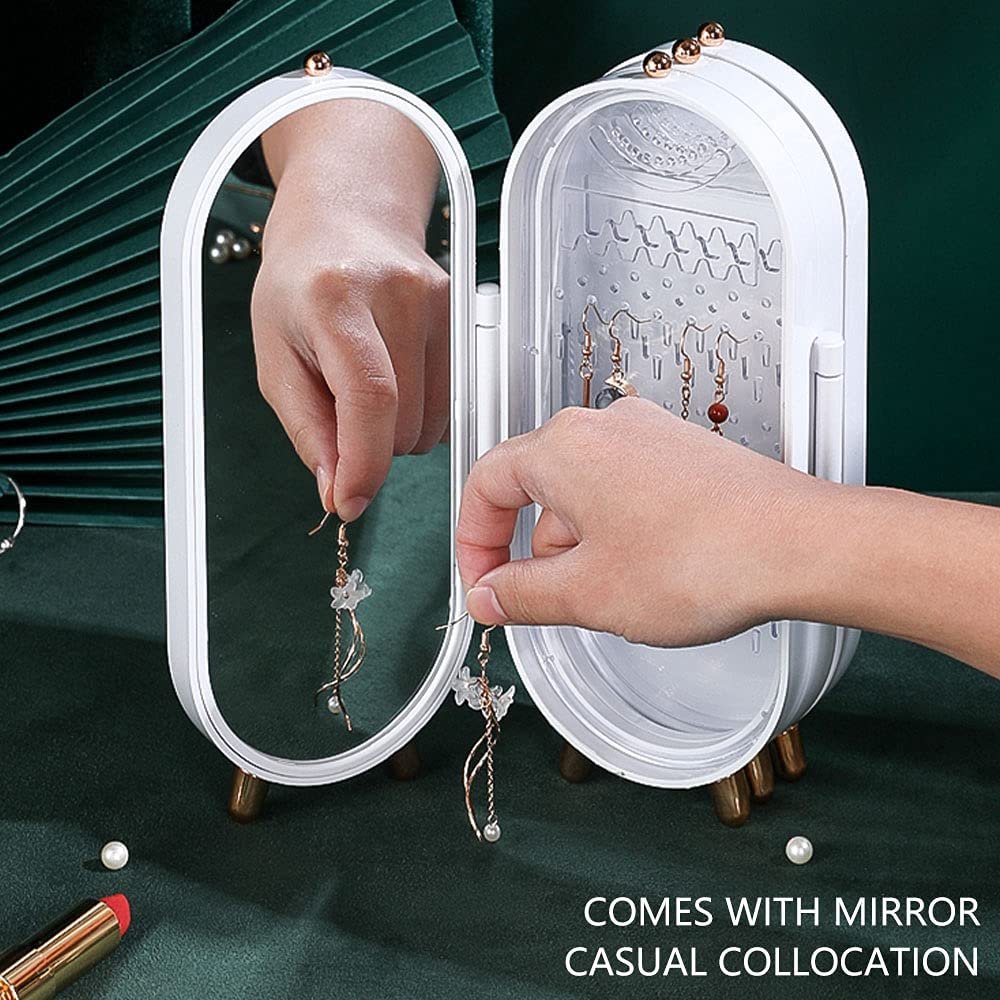 Foldable Screen Jewelry Box Organizer With Mirror ? Dustproof Earring & Necklace Display Stand (Random Color) ? Buy at Sahulatkart.com - Image 2