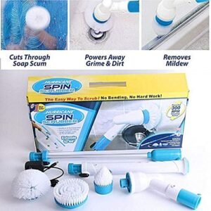 Electric Spin Scrubber ? Cordless Rechargeable Cleaning Brush With Extension Handle & 3 Heads ? Buy at Sahulatkart.com