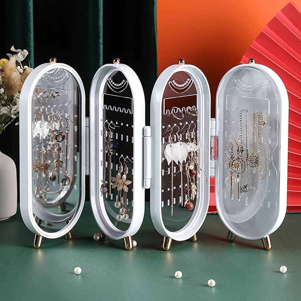 Foldable Screen Jewelry Box Organizer With Mirror ? Dustproof Earring & Necklace Display Stand (Random Color) ? Buy at Sahulatkart.com - Image 3
