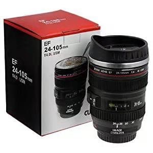 Stainless Steel Camera Lens Coffee Mug ? Realistic DSLR Lens Cup With Lid (Black/White) ? Buy at Sahulatkart.com