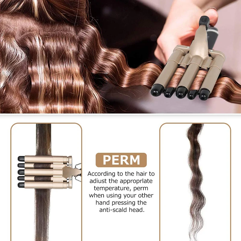 MO-6003 Professional 5-Tube Hair Curler ? Ceramic Wave Styler for Deep Beach Waves ? Buy at Sahulatkart.com - Image 2