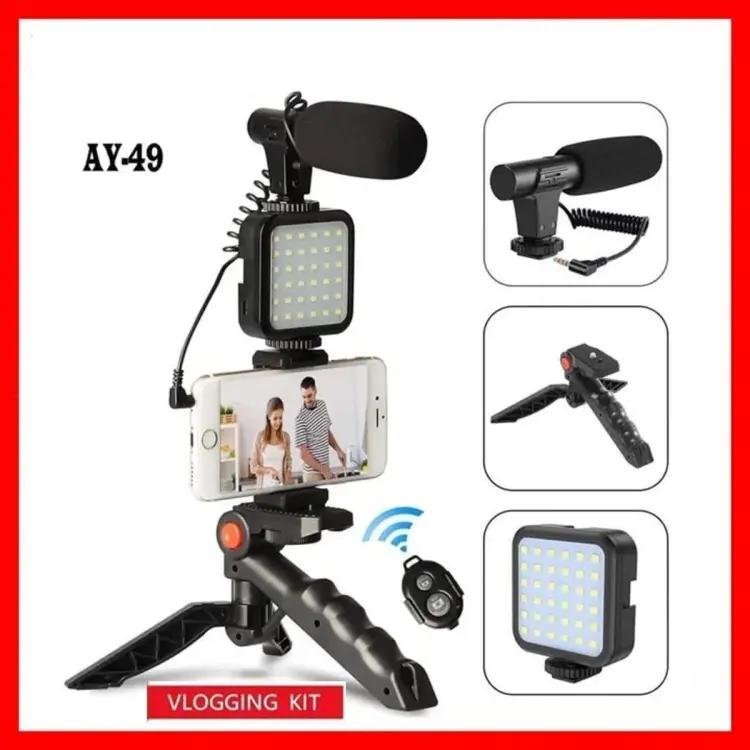 AY-49 Vlogging Video Making Kit ? Tripod, LED Light, Microphone & Remote ? All-in-One Mobile Studio ? Buy at Sahulatkart.com - Image 3