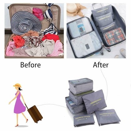 6 Pcs Travel Luggage Organizer Set ? Packing Cubes & Laundry Pouches ? Waterproof Mesh Storage Bags (Random Color) ? Buy at Sahulatkart.com - Image 3