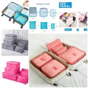 6 Pcs Travel Luggage Organizer Set ? Packing Cubes & Laundry Pouches ? Waterproof Mesh Storage Bags (Random Color) ? Buy at Sahulatkart.com