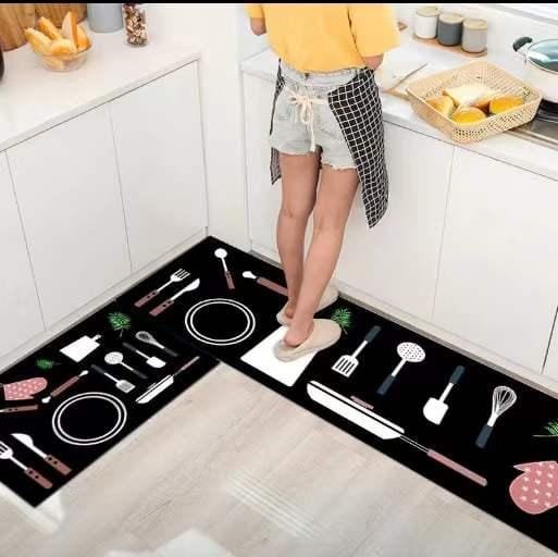 Anti-Slip Kitchen Floor Mat Set of 2 (40x120cm & 40x60cm) ? Super Absorbent Runner Rug & Doormat (Random Design) ? Buy at Sahulatkart.com - Image 3