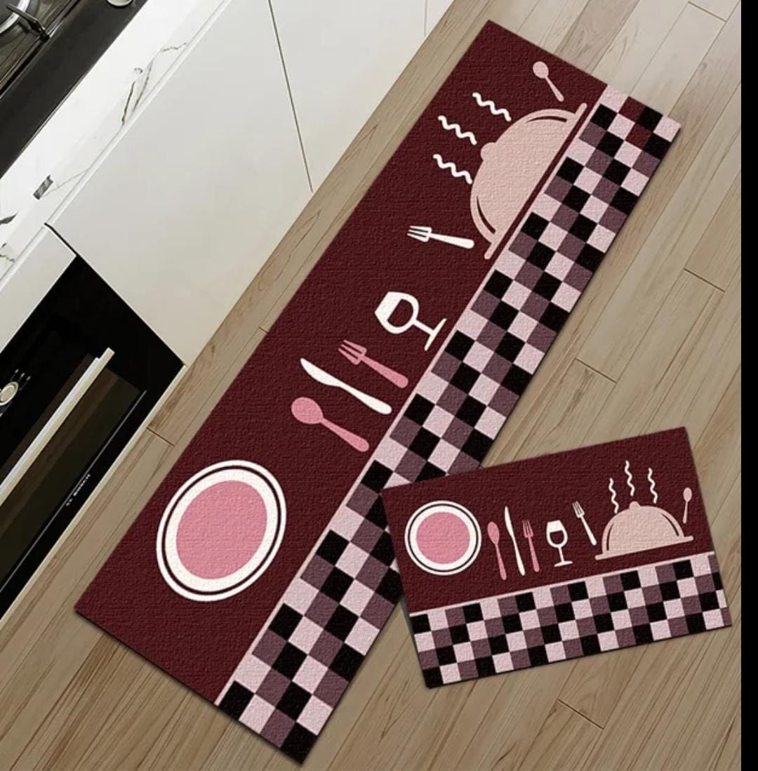Anti-Slip Kitchen Floor Mat Set of 2 (40x120cm & 40x60cm) ? Super Absorbent Runner Rug & Doormat (Random Design) ? Buy at Sahulatkart.com