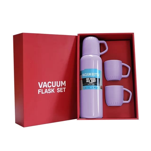 New Shape Stainless Steel Vacuum Flask Gift Set 550ml ? Insulated Bottle With 2 Cups & Box (Random Color) ? Buy at Sahulatkart.com - Image 4