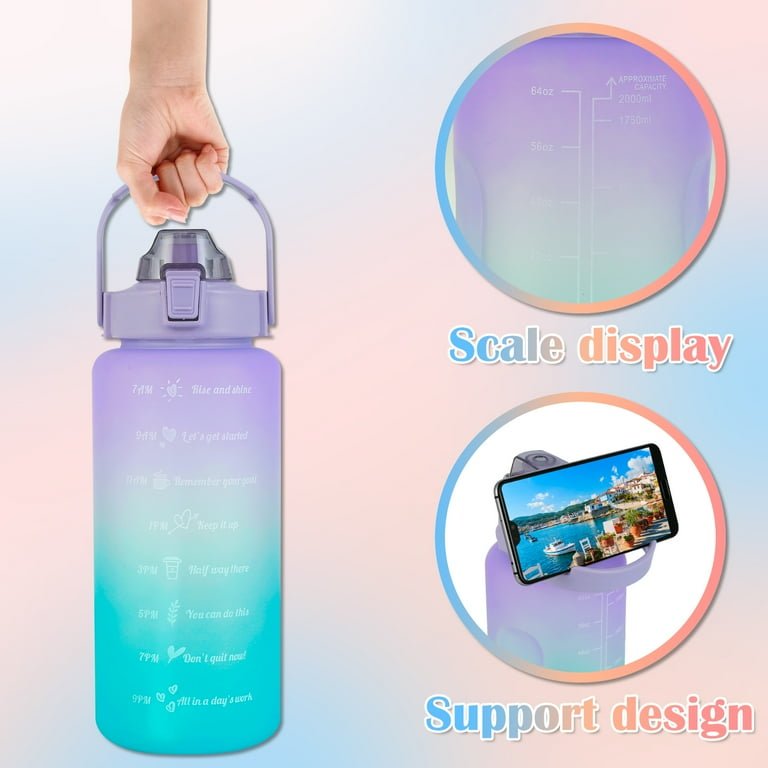 3 Pcs Motivational Sports Water Bottle Set (2000ml, 900ml, 300ml) ? Leak Proof Gradient Flask With Time Marker (Random Color) ? Buy at Sahulatkart.com