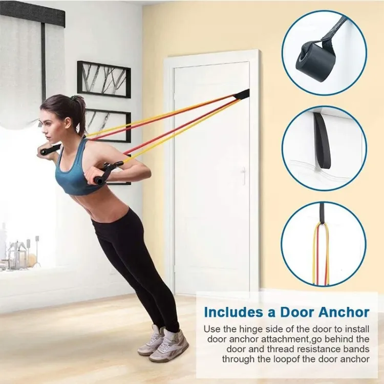 11 Pcs Resistance Bands Set ? Portable Home Gym Elastic Workout Tubes with Handles & Door Anchor (75lbs Stackable) ? Buy at Sahulatkart.com - Image 2
