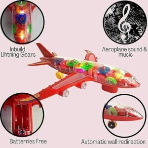 Transparent Gear Plane Toy (Large 45cm) ? Concept Airplane With 3D Lights & Music ? Bump & Go Action ? Buy at Sahulatkart.com