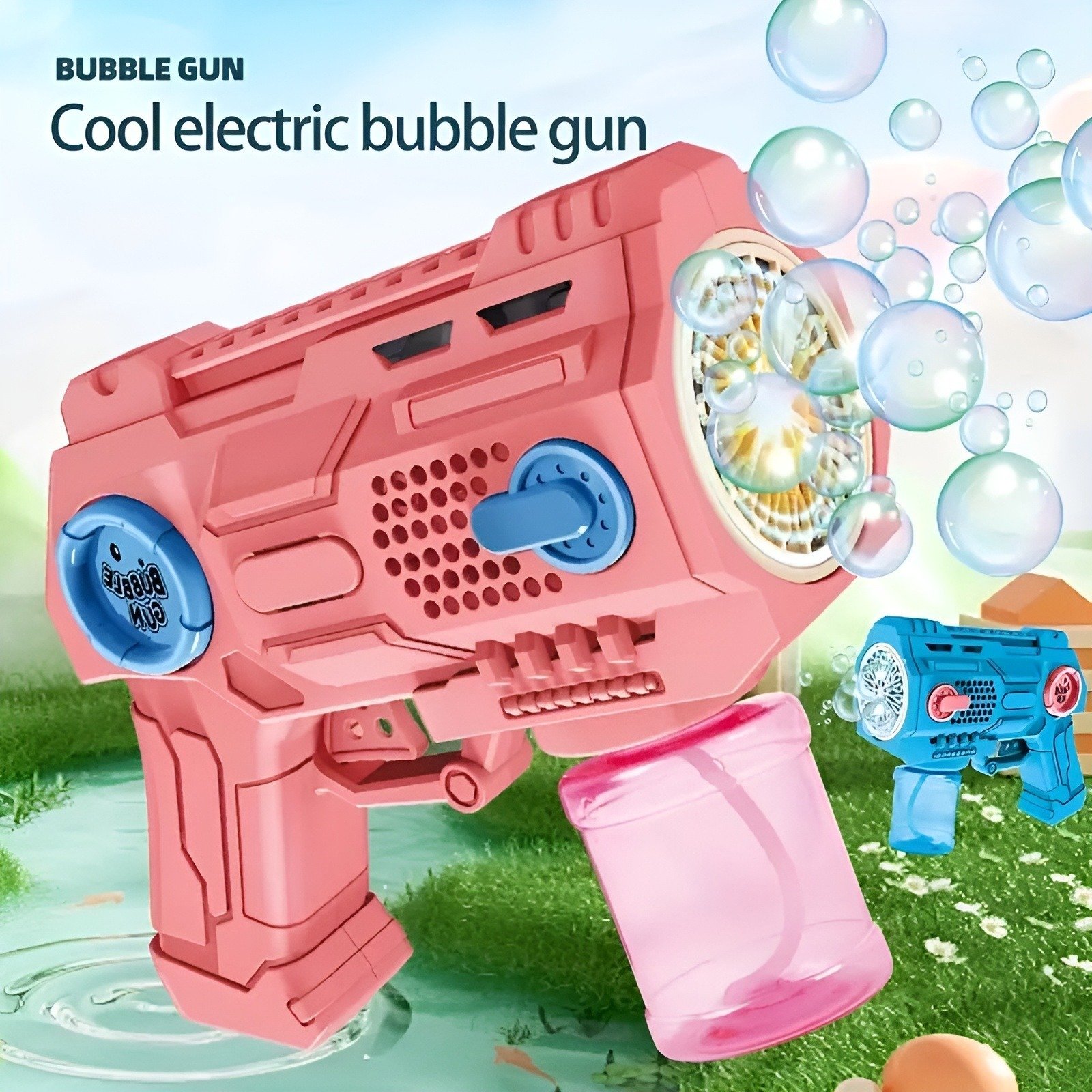 Children?s Handheld Porous Electric Bubble Gun ? Automatic Light & Music Bubble Blower ? Mess-Free Bottle Fix System (Random Color) ? Buy at Sahulatkart.com