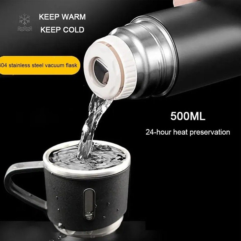 Stainless Steel Vacuum Flask Bottle With Cup Lid ? Double Wall Insulated Thermos For Hot & Cold Drinks (Random Color) ? Buy at Sahulatkart.com - Image 2