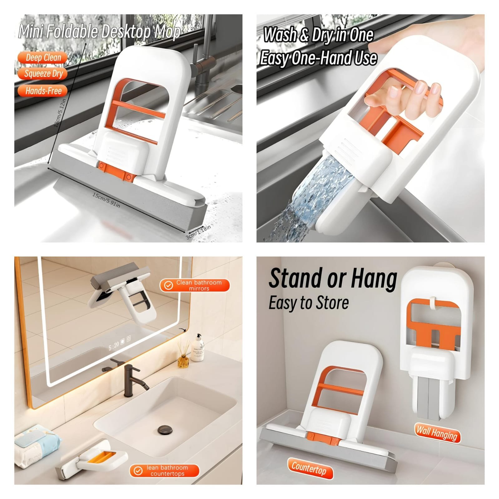 Foldable Mini Mop for portable kitchen and car cleaning