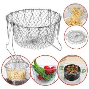 Stainless Steel Multi-Functional Foldable Chef Basket for frying and steaming