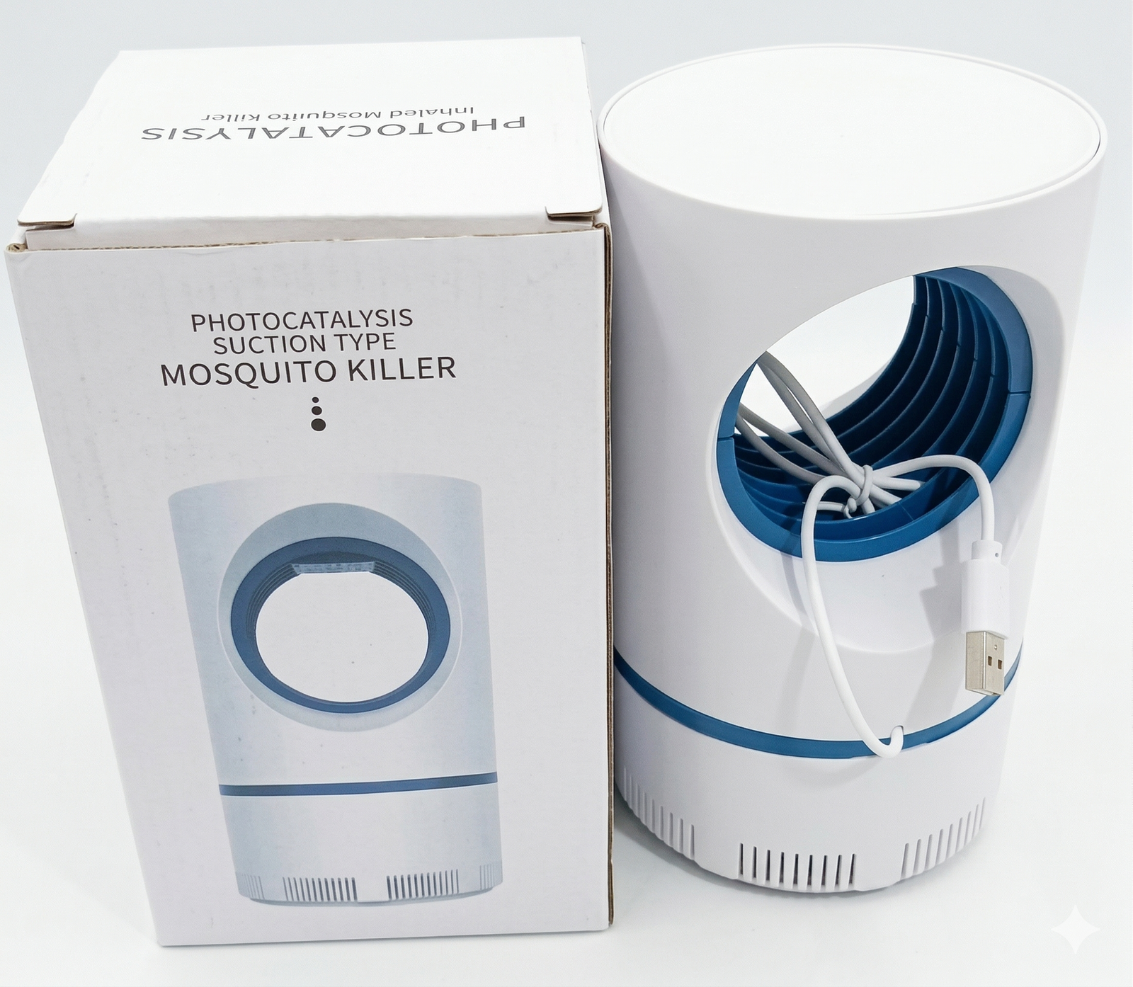 Electronic UV LED Mosquito Trap Lamp in a dark room catching flying insects