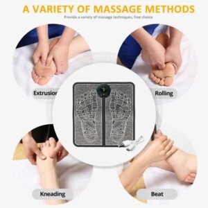 Black EMS foot massager mat with smart display controller for blood circulation