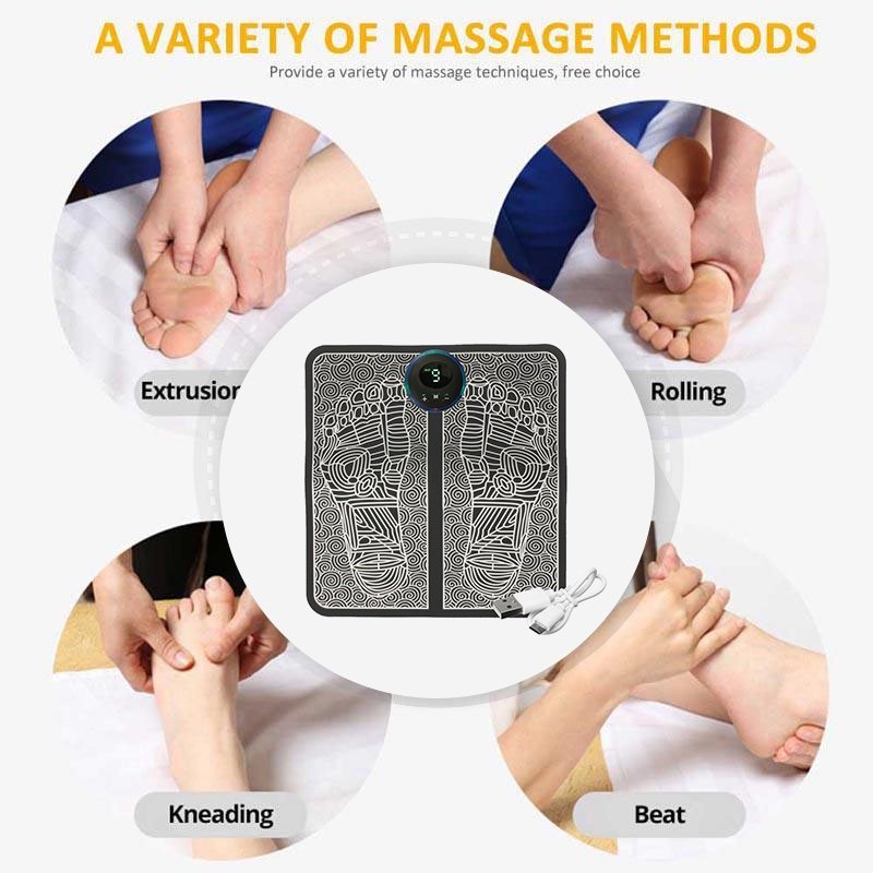 Black EMS foot massager mat with smart display controller for blood circulation