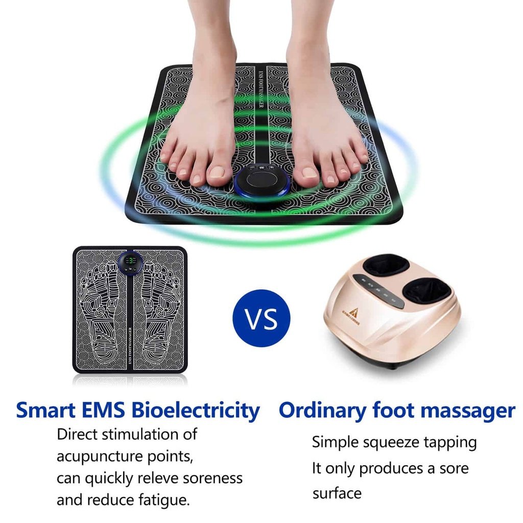Black EMS foot massager mat with smart display controller for blood circulation