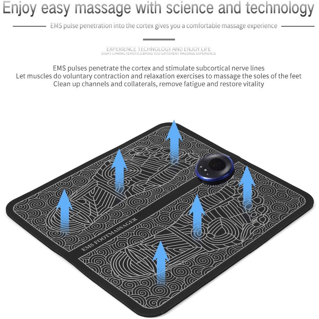 Black EMS foot massager mat with smart display controller for blood circulation