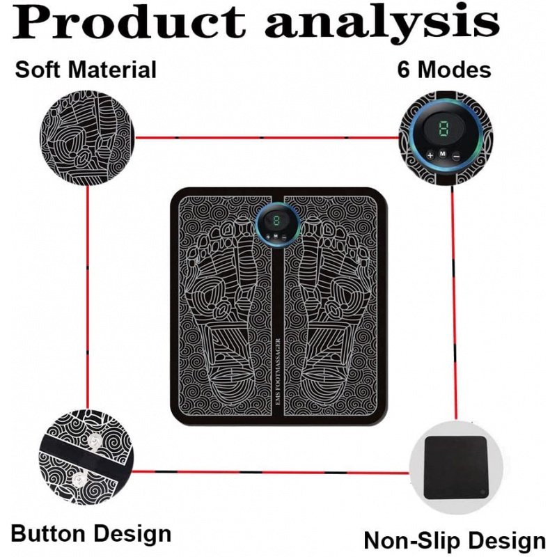 Black EMS foot massager mat with smart display controller for blood circulation