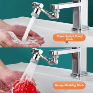 1080 degree rotatable faucet aerator attached to a bathroom washbasin tap pointing upwards