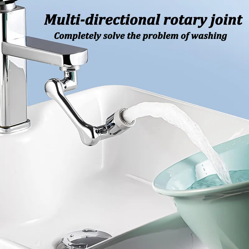 1080 degree rotatable faucet aerator attached to a bathroom washbasin tap pointing upwards