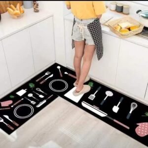 Two piece anti slip mats pack placed on a modern kitchen floor