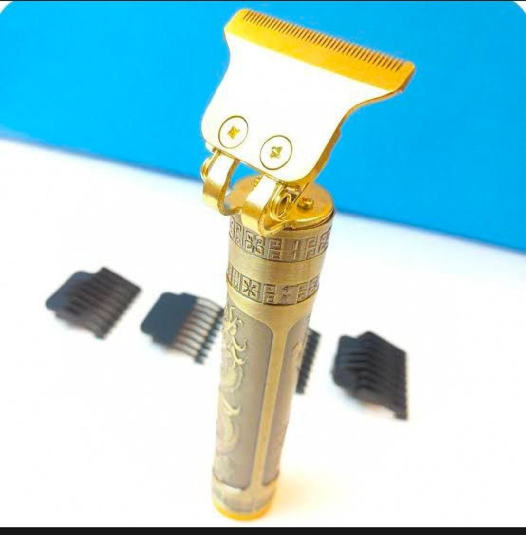 Golden Vintage T9 Trimmer with dragon design metal body for men's grooming