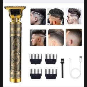 Golden Vintage T9 Trimmer with dragon design metal body for men's grooming