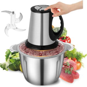Falari 3L electric meat grinder and stainless steel food processor on a counter