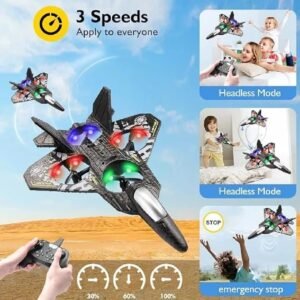 Premium RC Fighter Jet Plane flying high with colorful LED lights