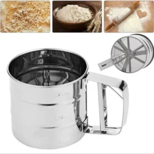 Stainless steel double layer fine mesh flour sifter with one hand press crank