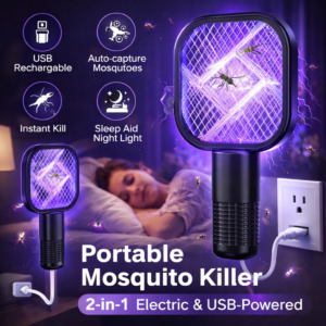 USB rechargeable electric mosquito killer racket with glowing UV light