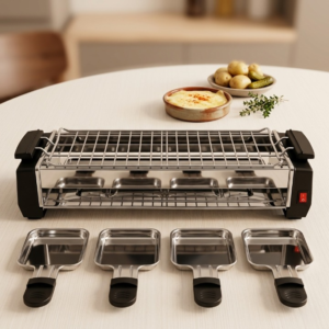HY9099 electric barbecue grill with a stone cooking surface preparing meat and vegetables indoors