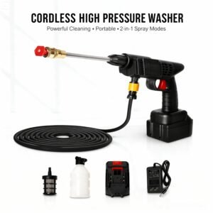 Automatic cordless car wash spray gun being used to clean a vehicle outdoors