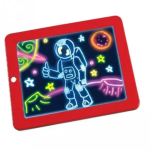 Child drawing on a glowing Magic Pad LED sketch tablet using neon pens