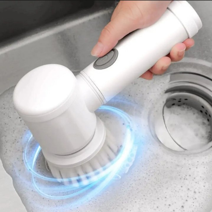 5-in-1 Rechargeable Magic Brush | Handheld Electric Scrubber | 360° Rotating with 3 Replaceable Multipurpose Brush Heads