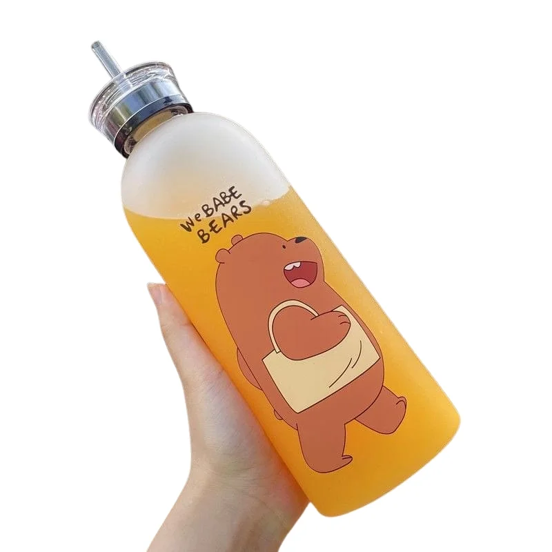 We Babe Bears Frosted Plastic Water Bottle with Straw 1000ml | Leakproof BPA-Free Cute Hydration Bottle - Image 4