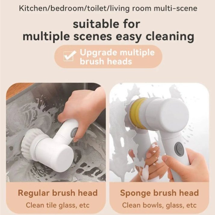 5-in-1 Rechargeable Magic Brush | Handheld Electric Scrubber | 360° Rotating with 3 Replaceable Multipurpose Brush Heads - Image 2