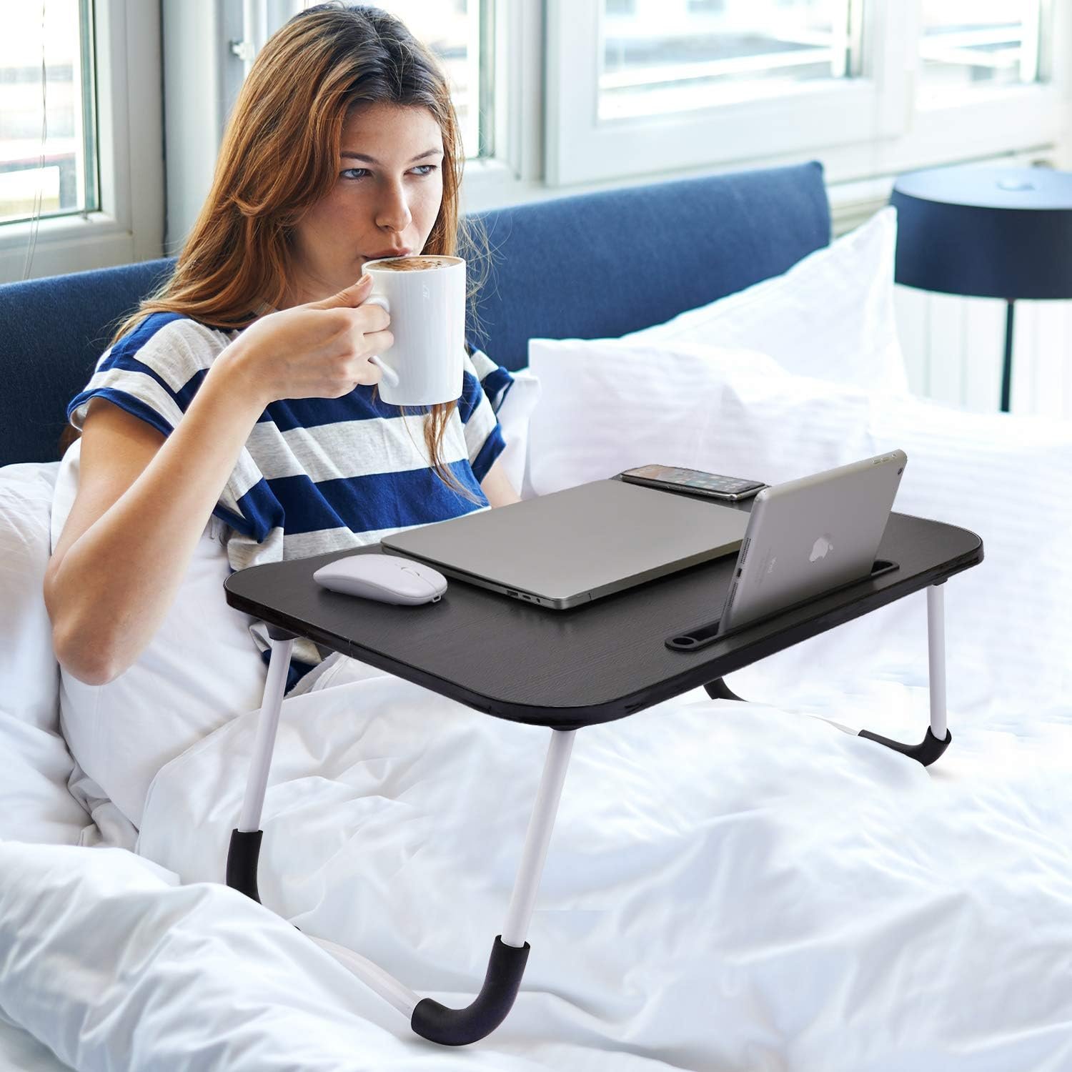 Laptop Table | Black Color | Foldable Legs, Tablet Groove & Cup Slot | Perfect for Working, Reading, Writing, and Eating - Image 5