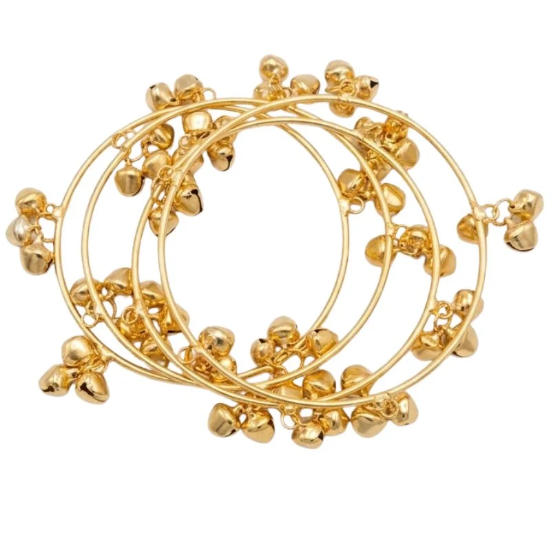Brass Gold Kashmiri Ghunghroo Bangles Set of 4 Pcs | Traditional Oxidized Indian Festival & Mehndi Jewelry - Image 3