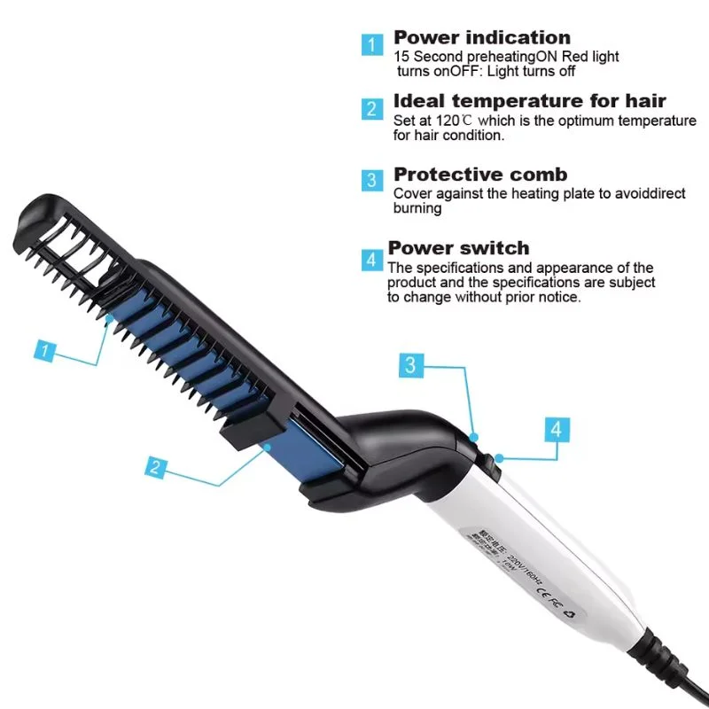 Hair & Beard Straightener Comb for Men | Multifunction Electric Hair & Beard Styling Brush | Quick Heating Ceramic Straightener - Image 5