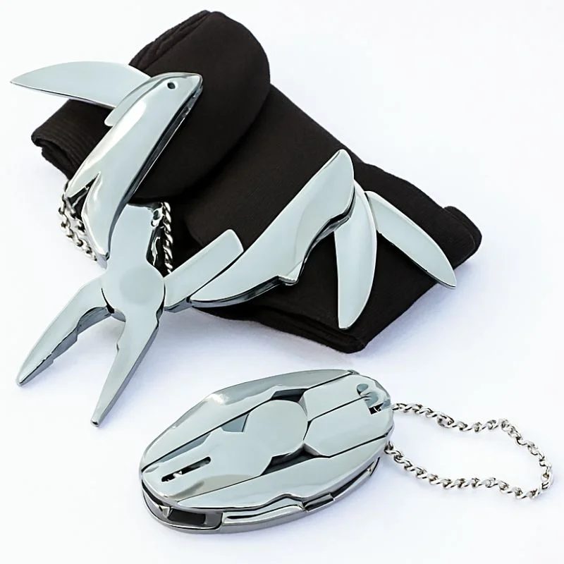 Stainless Steel Outdoor Portable Multitool Plier Knife | Mini Keychain Multi Tool with Screwdriver & Pouch | Camping, Hiking & Everyday Use