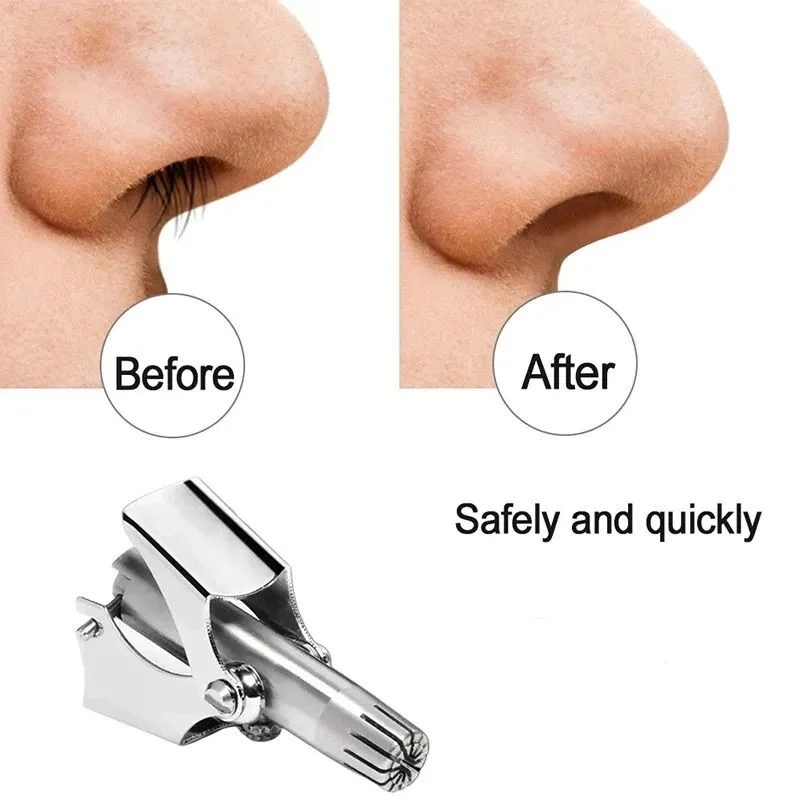 Manual Stainless Steel Nose & Ear Hair Trimmer – Painless, Battery-Free Precision Grooming Tool with Cleaning Brush