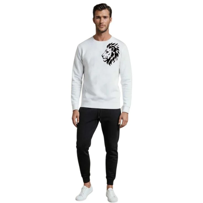 LION Printed White Tracksuit Sweatshirt & Trouser | Warm & Comfortable Winter Wear | XL - Image 2