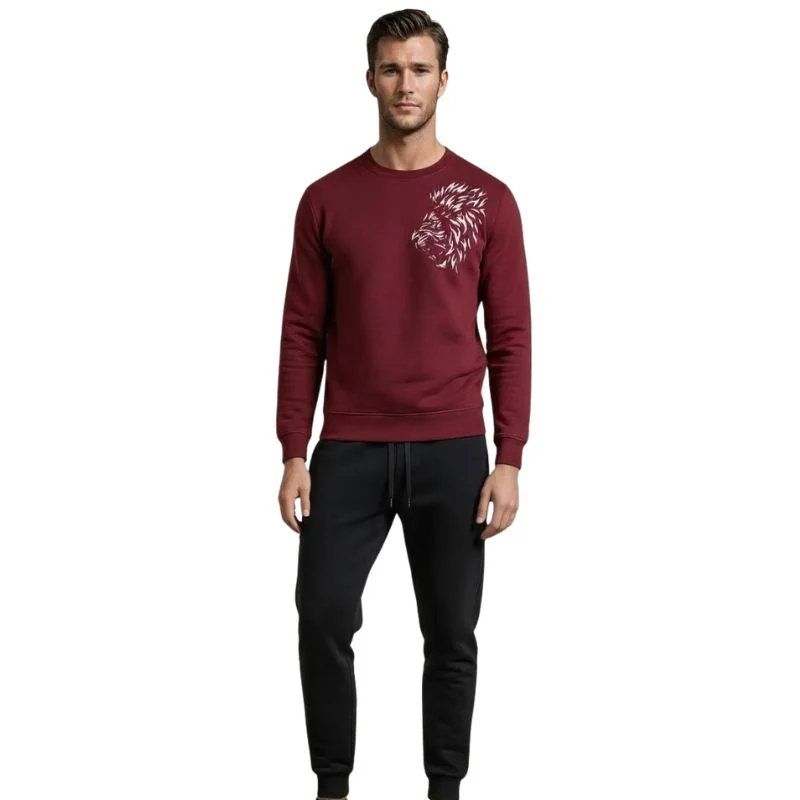 LION Printed Maroon Tracksuit Sweatshirt & Trouser | Warm & Comfortable Winter Wear | XL - Image 2