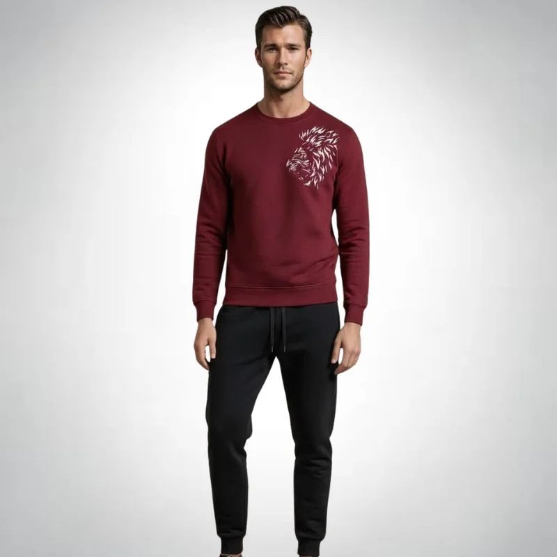 LION Printed Maroon Tracksuit Sweatshirt & Trouser | Warm & Comfortable Winter Wear | XL - Image 3
