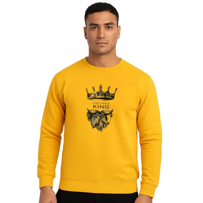 KING Printed Yellow Tracksuit Sweatshirt & Trouser | Warm & Comfortable Winter Wear | Medium - Image 3