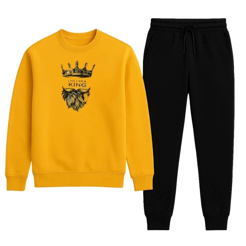 KING Printed Yellow Tracksuit Sweatshirt & Trouser | Warm & Comfortable Winter Wear | Medium - Image 4