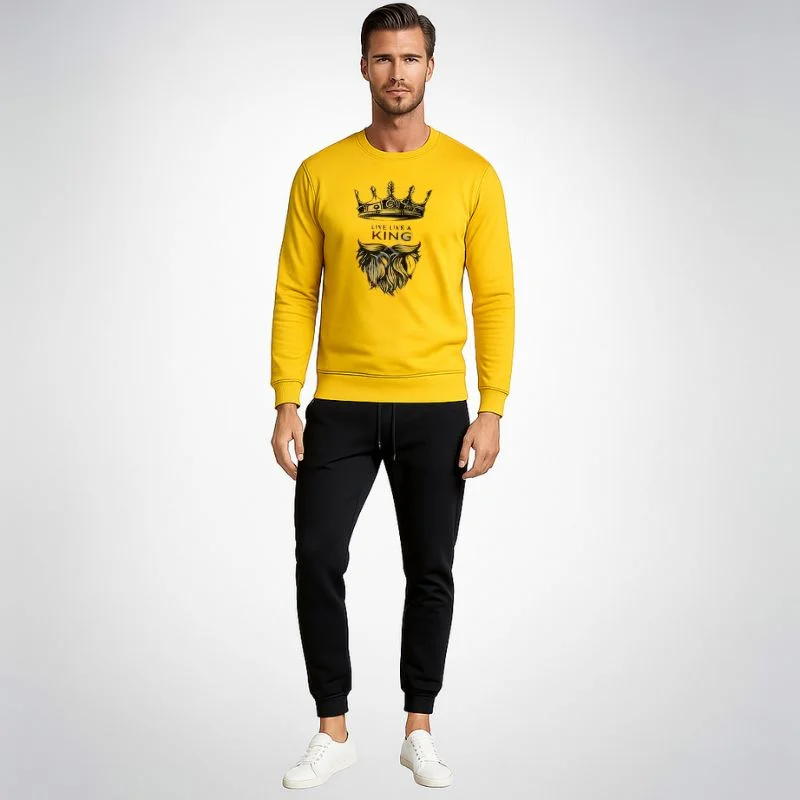 KING Printed Yellow Tracksuit Sweatshirt & Trouser | Warm & Comfortable Winter Wear | Medium - Image 2